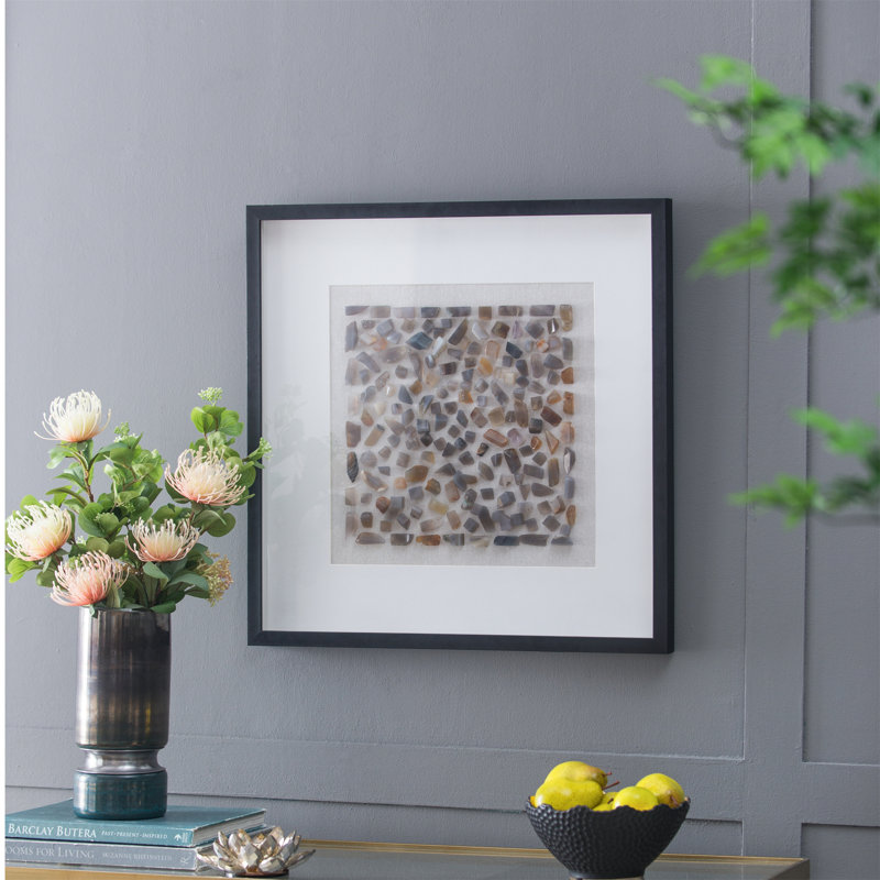 Agate Shadow Box Wall Décor | 23.6-inch Black Frame × Light Gray Velvet