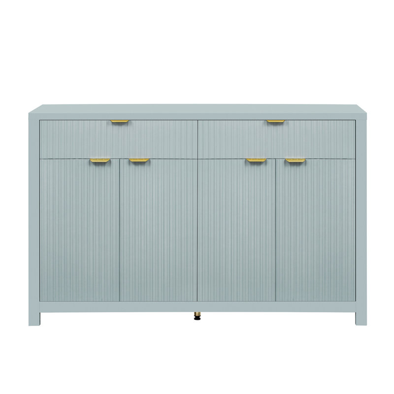 Modern 55.1'' Sideboard Buffet Cabinet with 2 Drawers & 4 Doors, Adjustable Shelves, Wave-Pattern Design, Aluminum Handles, Painted MDF, Scandinavian Storage for Dining Room, Living Room