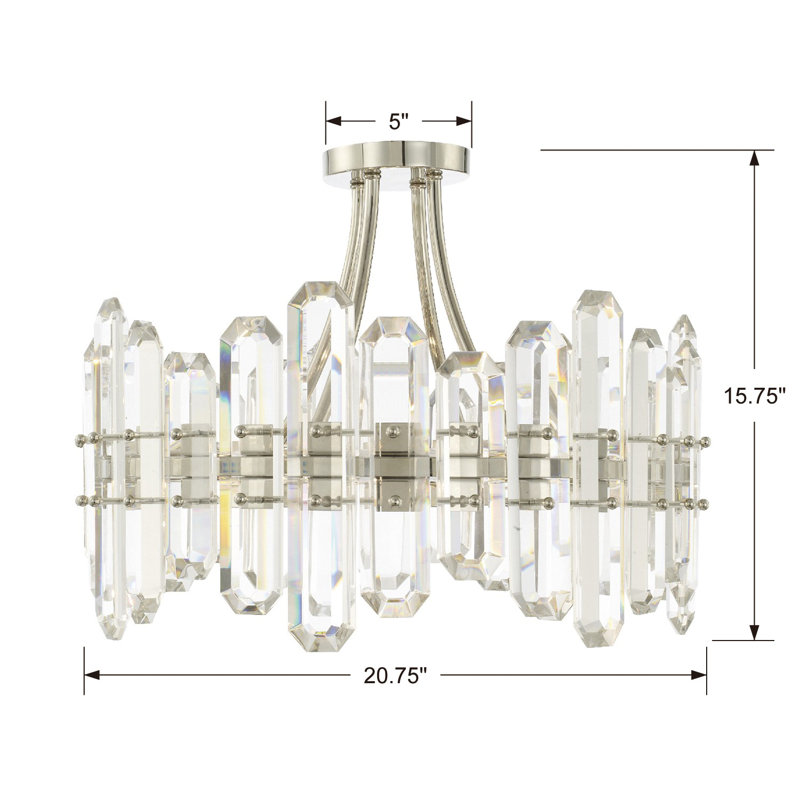 Plafonnier semi-encastré 20,75 po 4 lumières Demitrius, Nickel poli