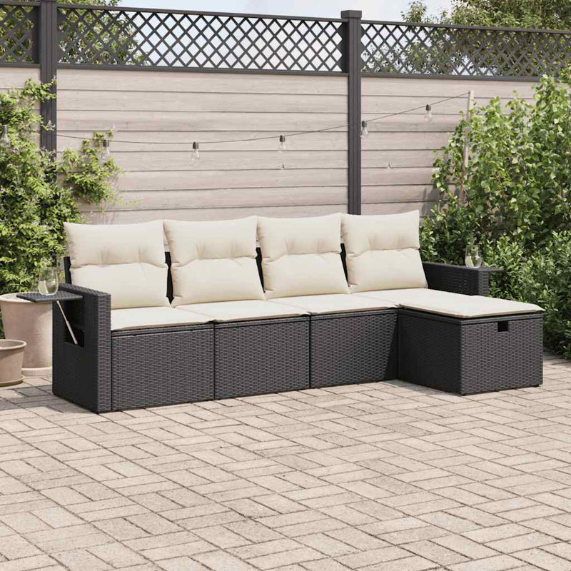 Vidaxl Garden Sofa Set Black PE Rattan 5 Piece Adjustable Feet