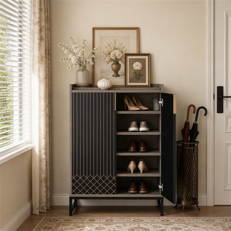 Meuble à chaussures avec portes, Black & Grey