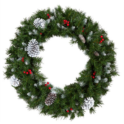 The Holiday Aisle® Frosted Berry Wreath with Clear Lights