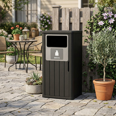 21 Gallon Outdoor Trash Can, Weather Resistant Pp Resin Waste Bin