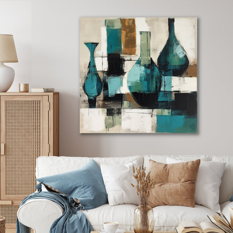 «Green and Cream Artisanal Boho Pottery», reproduction sur toile, H 36 po x l 36 po x P 1,5 po, Toile tendue