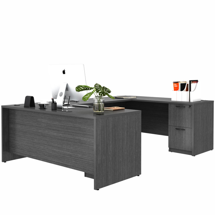 Negin 100.4'' U-shaped Desk with File Cabinets