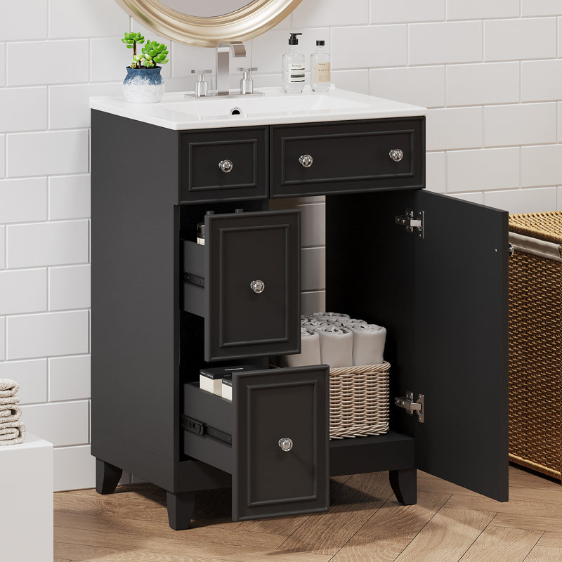 Meuble-lavabo de salle de bain avec lavabo en céramique 24 po - et utilisateur - Armoire de rangement fonctionnelle de 24 po