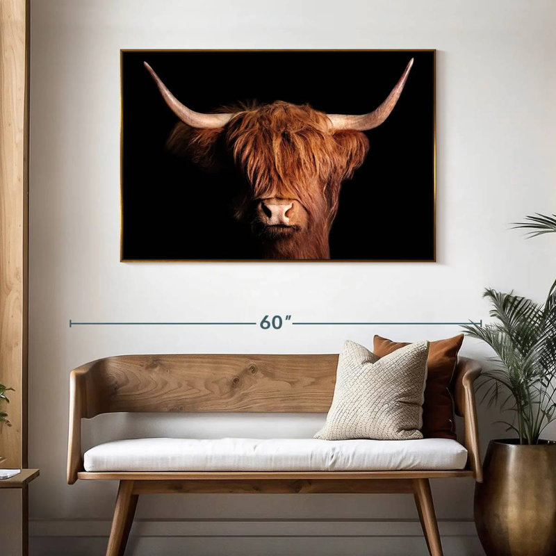 Vache écossaise Highland, 46 po x 31 po, Cadre flottant doré