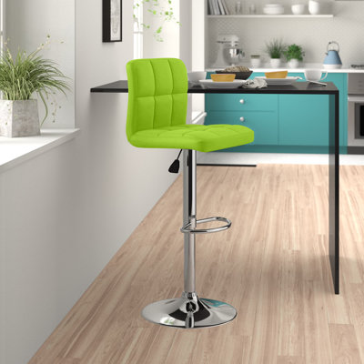 Tabouret de bar contemporain réglable en ajustable en vinyle matelassé avec base en chrome Ahlijah
