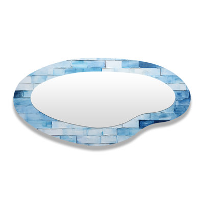 White and blue Scandinavian Tiles I - Boho Mosaic Asymmetrical Bohemian Large Wall Mirror