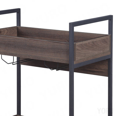Walnut And Black Serving Cart With 2 Shelves