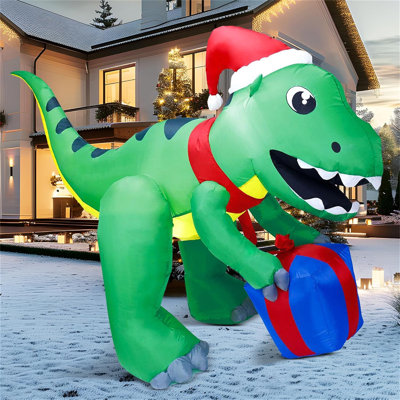 Grand dinosaure de Noël gonflable 5 pi avec boîte-cadeau