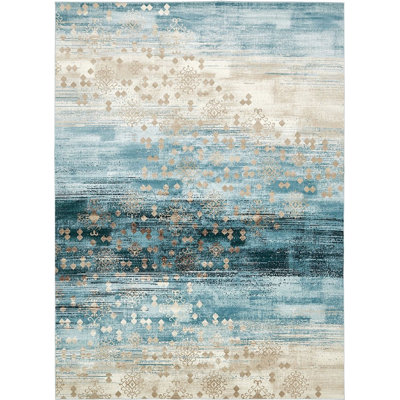 Tapis bleu tissé à la machine Juno