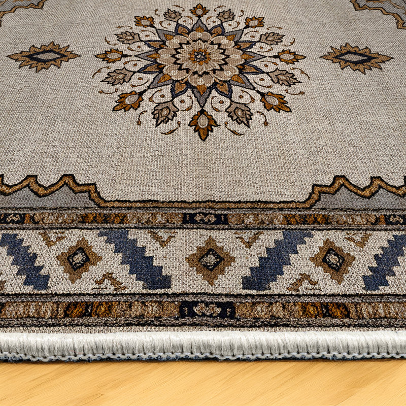 Madeline Collection Digital Print Cotton-Polyester Beige Gray Moroccan Rug, Runner 2'8" x 10'6"
