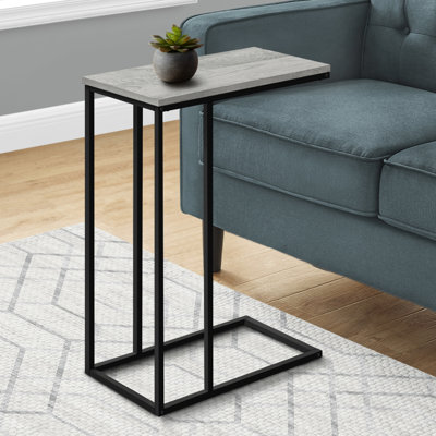 Table d'appoint, en forme de C, bout, côté, collation, salon, chambre à coucher, stratifié gris, métal noir, contemporain, moderne