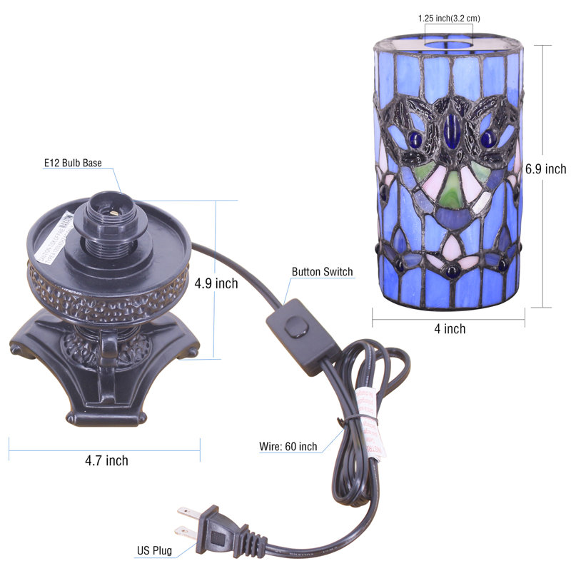 Petite petite lampe de table Tiffany de style baroque bleu en verre coloré 4 po x 10 po