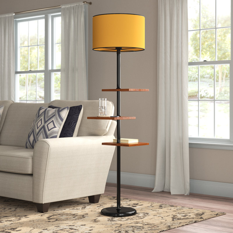 Madeline 163cm Tray Table Floor Lamp, Mustard, Black