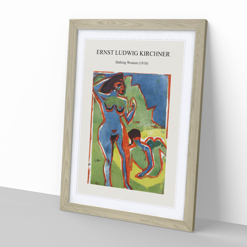 Bathing Women by Ernst Ludwig Kirchner - Picture Frame Graphic Art, 36cm H x 27cm W x 2cm D, Oak Framed