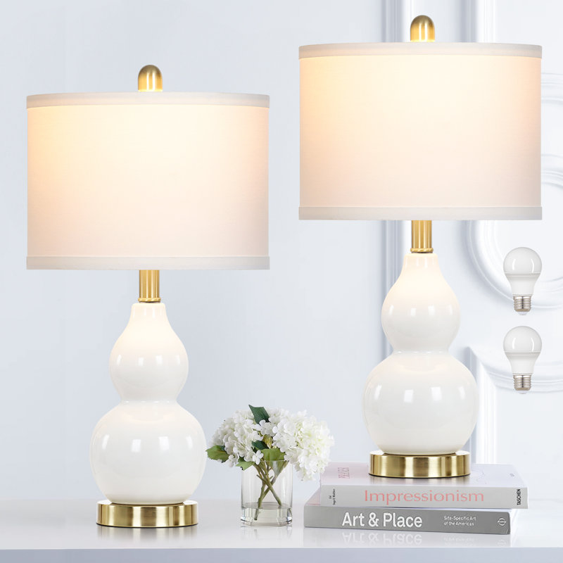 Ensemble de 2 lampes de table 22 po en céramique blanc laiteux, Blanc, Blanc