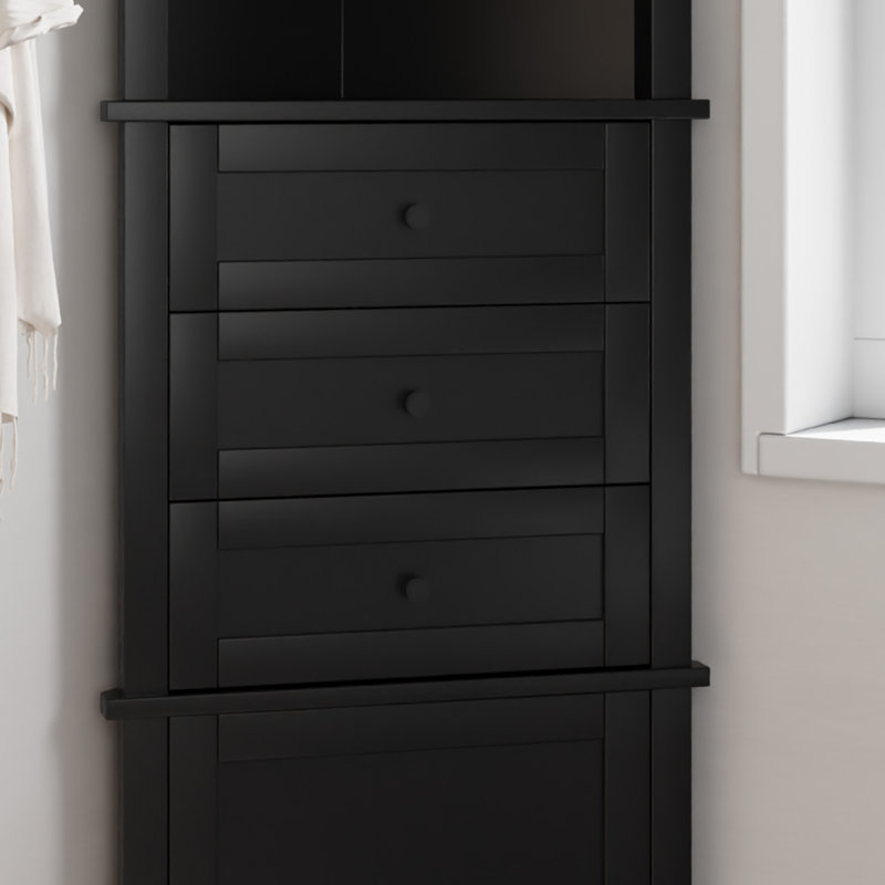 68.9" Tall  Corner Storage Cabinet With Open Shelf, Drawers  And Door, Black