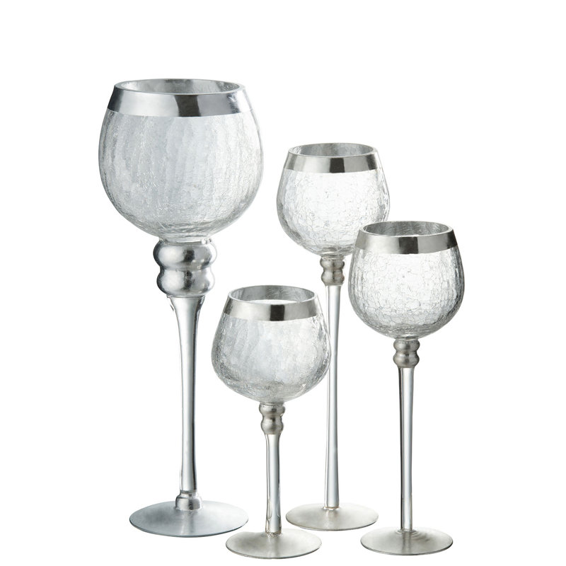 Glass Tabletop Candlestick, 20cm H x 9.5cm W x 9.5cm D, Silver
