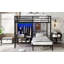 Lit double superposé au-dessus d'un lit simple en métal avec bureau pliant et garde-robe à DEL