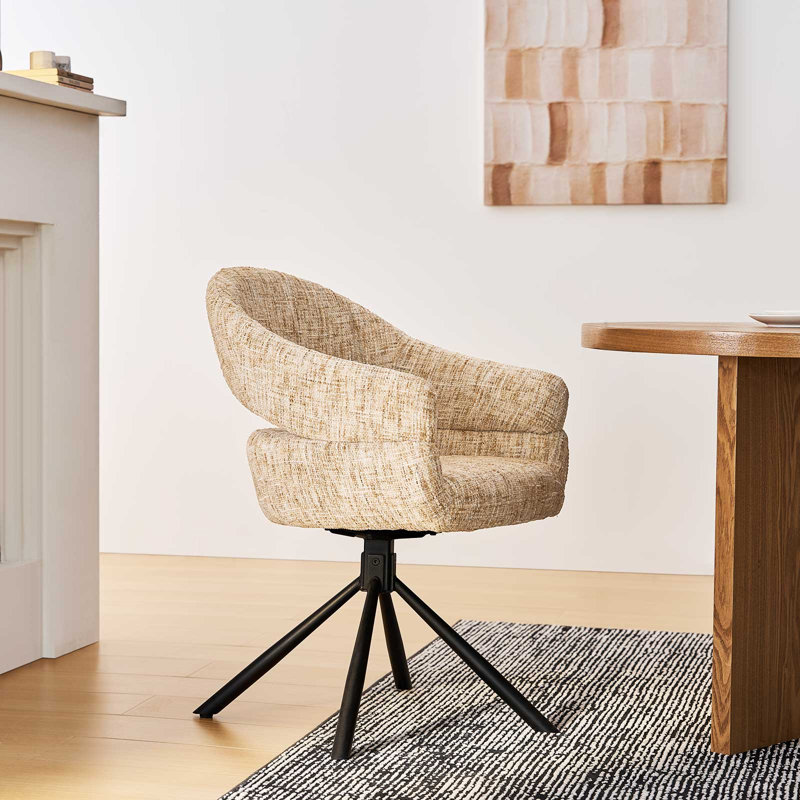 Single Swivel Dining Chair, Fabric Accent Armchair With 360° Base Upholstered Occasional Chair, Yellow