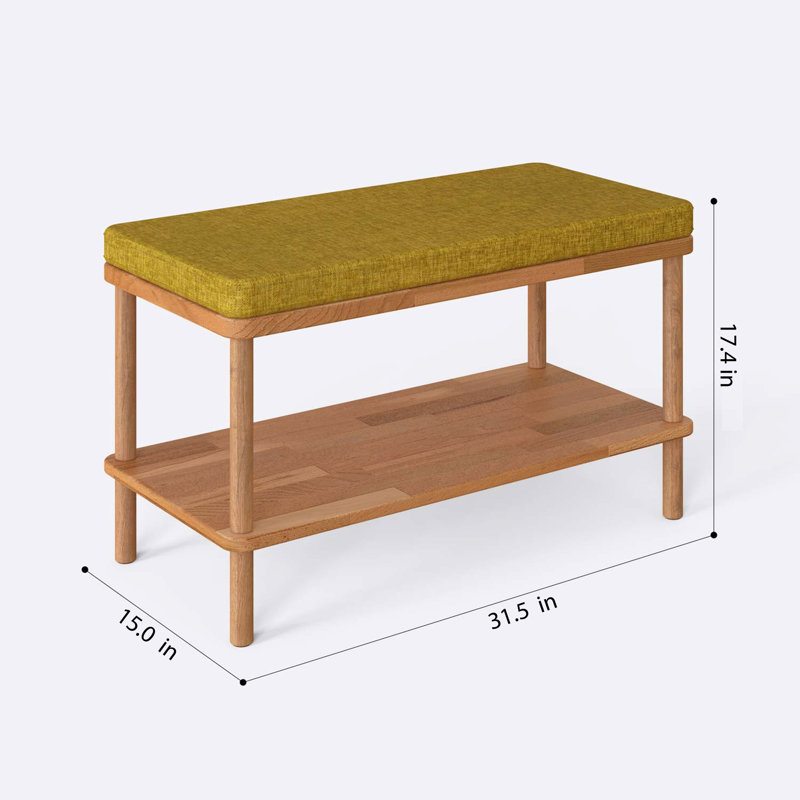 Queens Dining Bench, Solid Beech Wood Linen Bench for Kitchen and Entryway, 17.4'' H x 31.5'' W x 15'' D
