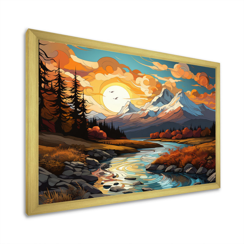 " Landscape Vangogh Mountain Serenity III ", Cadre doré à une seule photo, H 34 po x l 44 po x P 1,5 po
