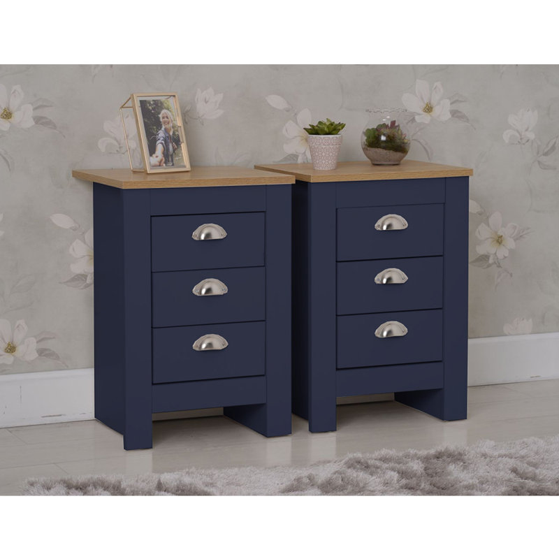 Nestora 40cm W Bedside Table, Blue/Oak
