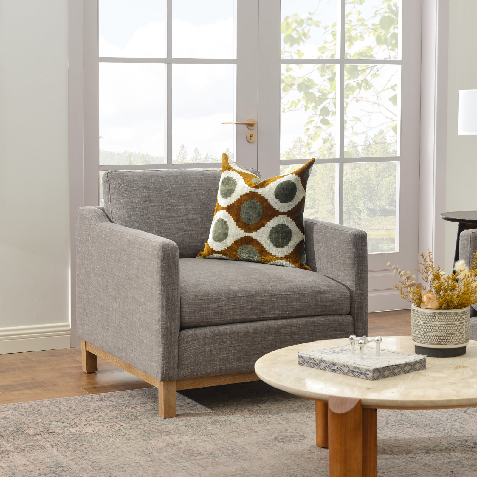 Cami Oak Armchair, Smoke Linen Blend