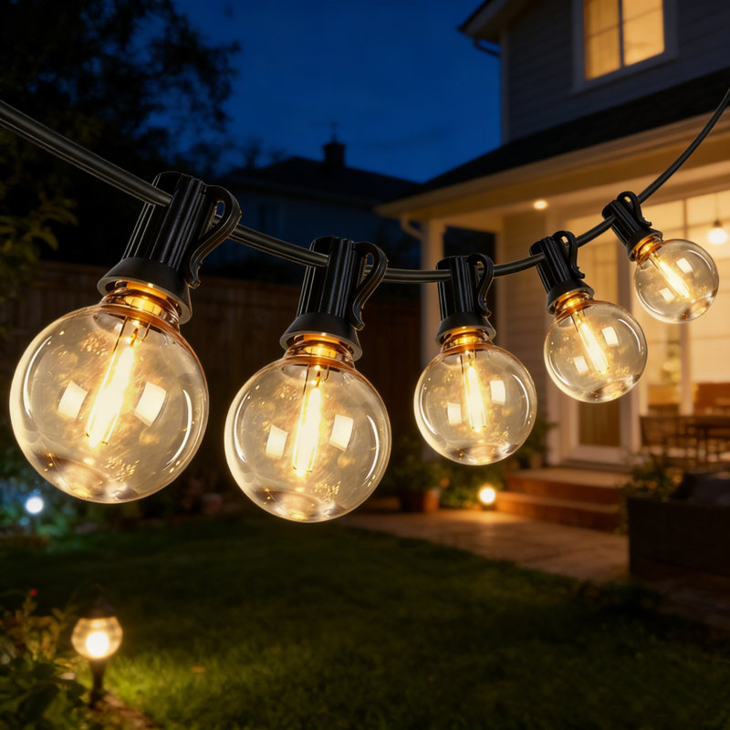 98ft 50-Bulb Outdoor Plug-in Globe String Lights, Shatterproof, IP65 Waterproof, Connectable, 2200K Soft Warm Glow, 98ft