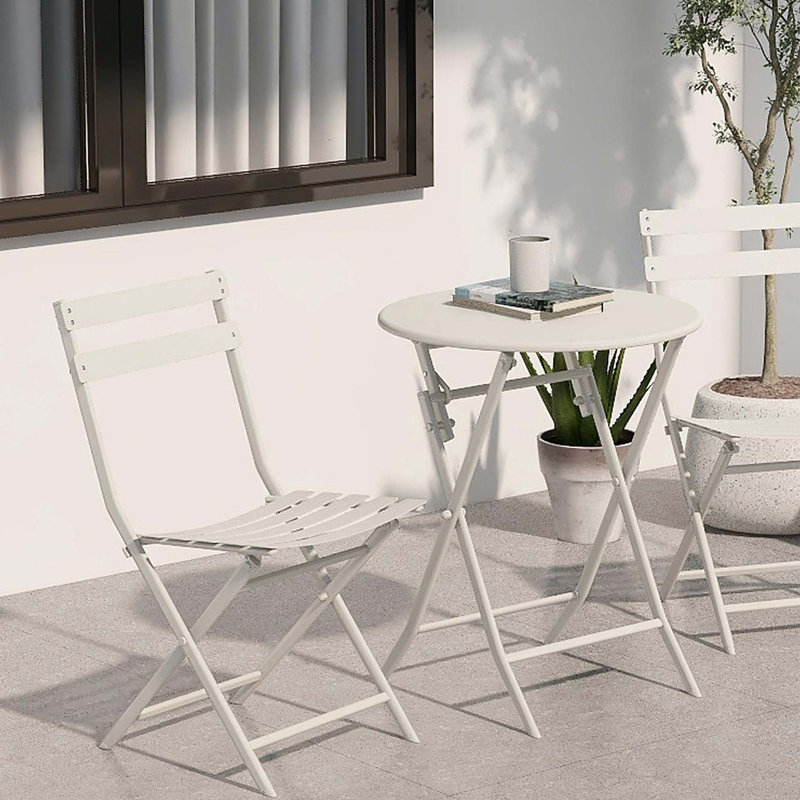 Ensemble bistro 3 pièces de table ronde pliable et chaises, Blanc
