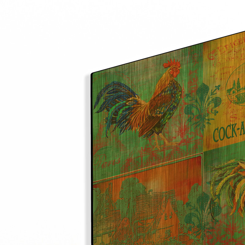 «Rooster Set 2» par Jean Plout, art mural en métal doré, 24 po x 16 po, 24"x16"