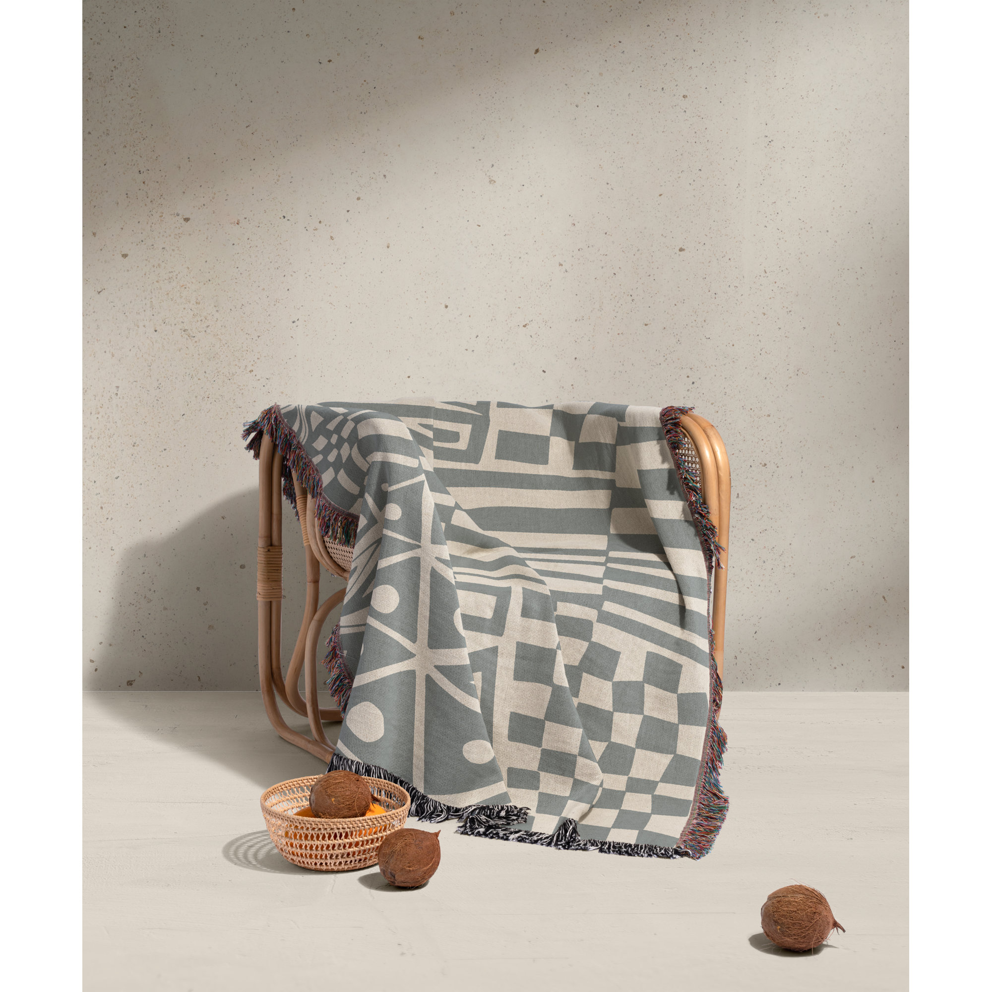Cocodili Cotton Hand Woven Throw Blanket, Gray/Beige, Throw