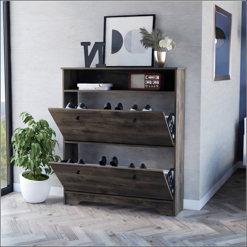 2-Shelf Shoe Rack, Dark Brown