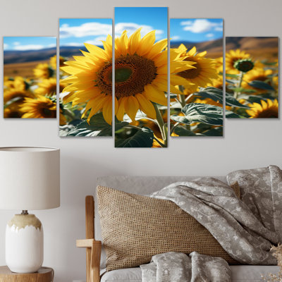 Espagne, champ de tournesols, chaleur de l'intérieur II - Art mural sur toile florale - 5 panneaux