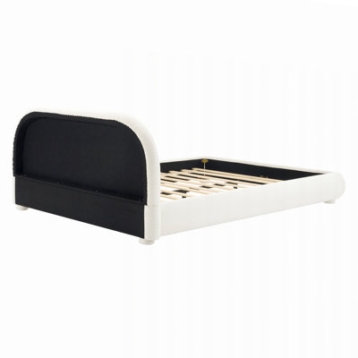 Upholstered Bed with Curved Headboard & Granular Fabric Texture