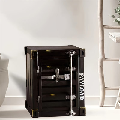 Industrial All-Metal Nightstand with Single Latch Door & Fixed iron Shelf, Dark Gray Cargo-Style Iron Bedside Cabinet, Heavy Duty Iron End Table for Bedroom, Loft, Garage & Dorm