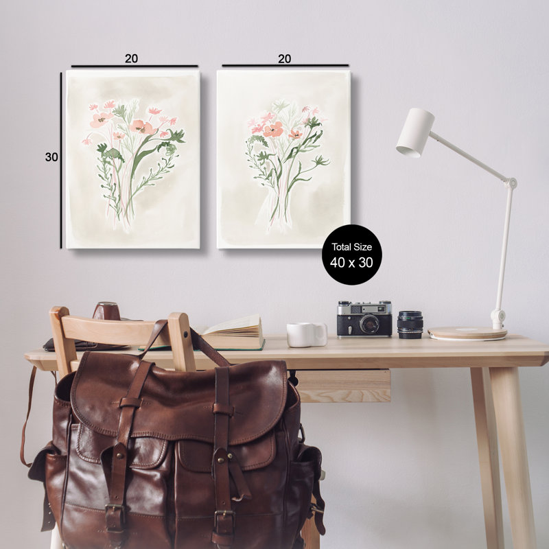 "Simple Watercolor Flowers", ensemble de 2 toiles murales par Elizabeth Medley, H 60 po x l 40 po