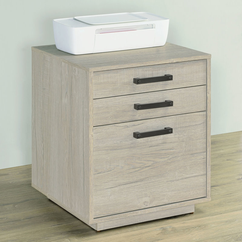 White And Gray, Freestanding, 3 - Drawer, File Cabinet, Home Office, Arm, Design, Contemporary Look, Main Material Freestanding Drawer Office Cabinet With Washed Grey Finish, Arm And Aesthetic,