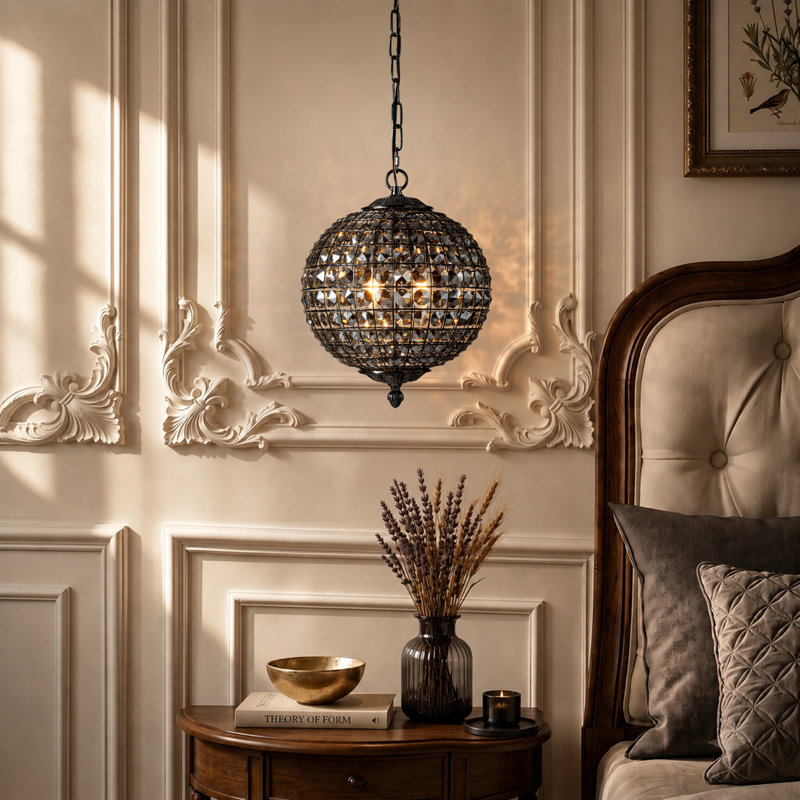 Luminaire suspendu contemporain noir en lustre en cristal W12 "Glam Smoke, H 12 po x l 12 po x P 12 po, Noir