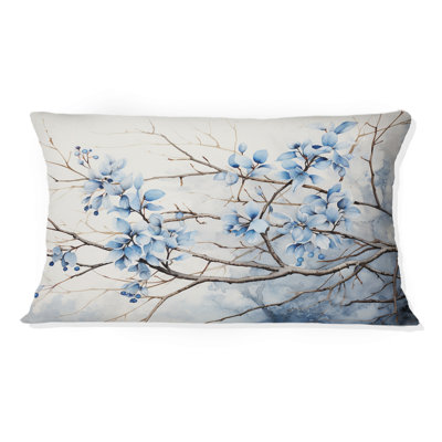 Blue And Grey Leave On Branch - Leaves Printed Throw Pillow