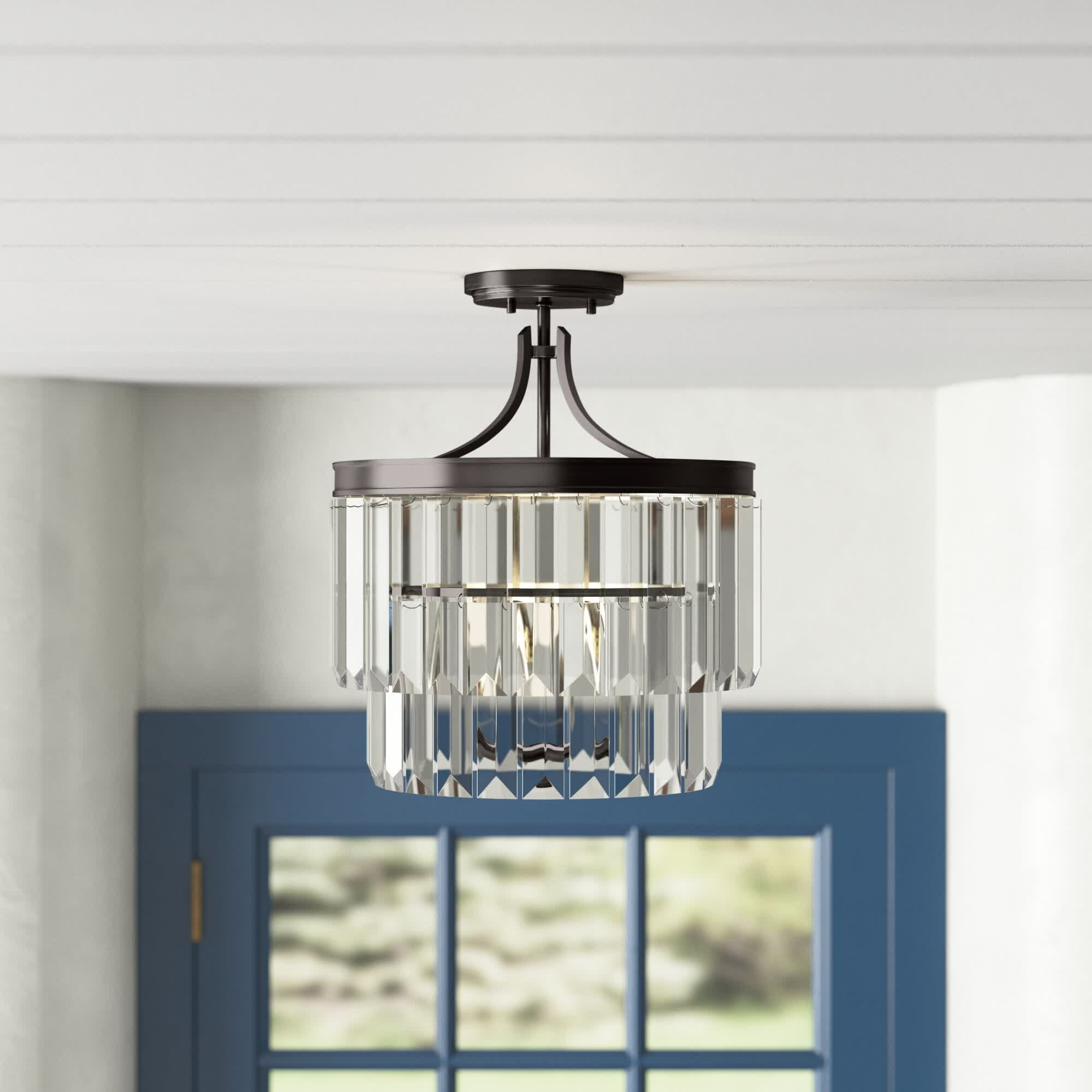 Galene 3 Light Glass Semi Flush Mount, Antique Bronze