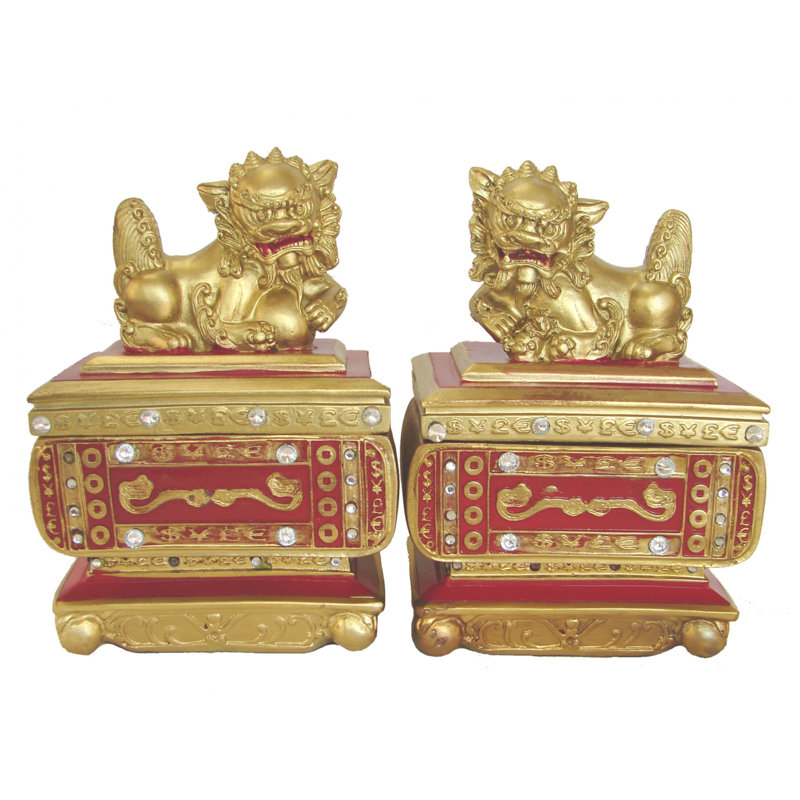 Ensemble de 2 figurines Foo Dog on Treasure Chest