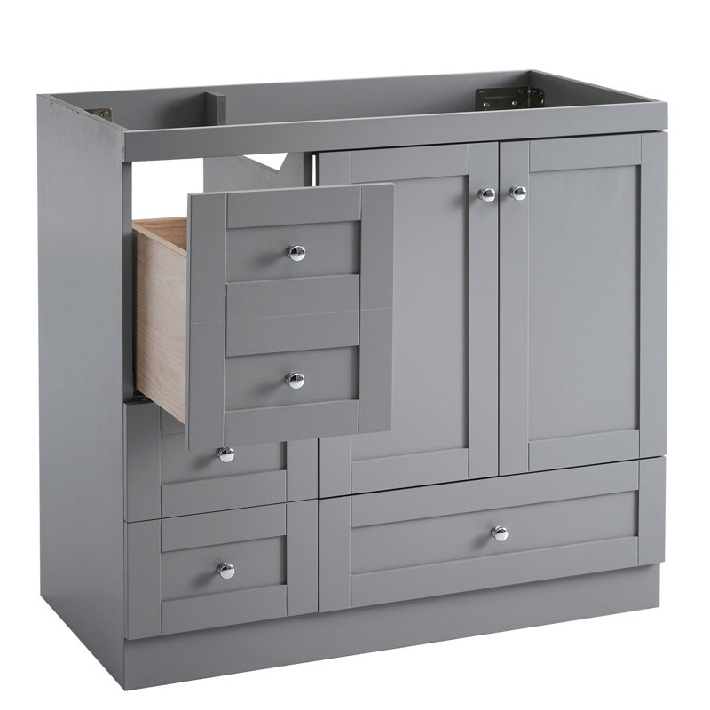Armoire de salle de bain autoportante de style Shaker 36 po, 4 tiroirs à fermeture en douceur et 2 portes à fermeture en douceur, base de meuble-lavabo seulement (lavabo exclu)