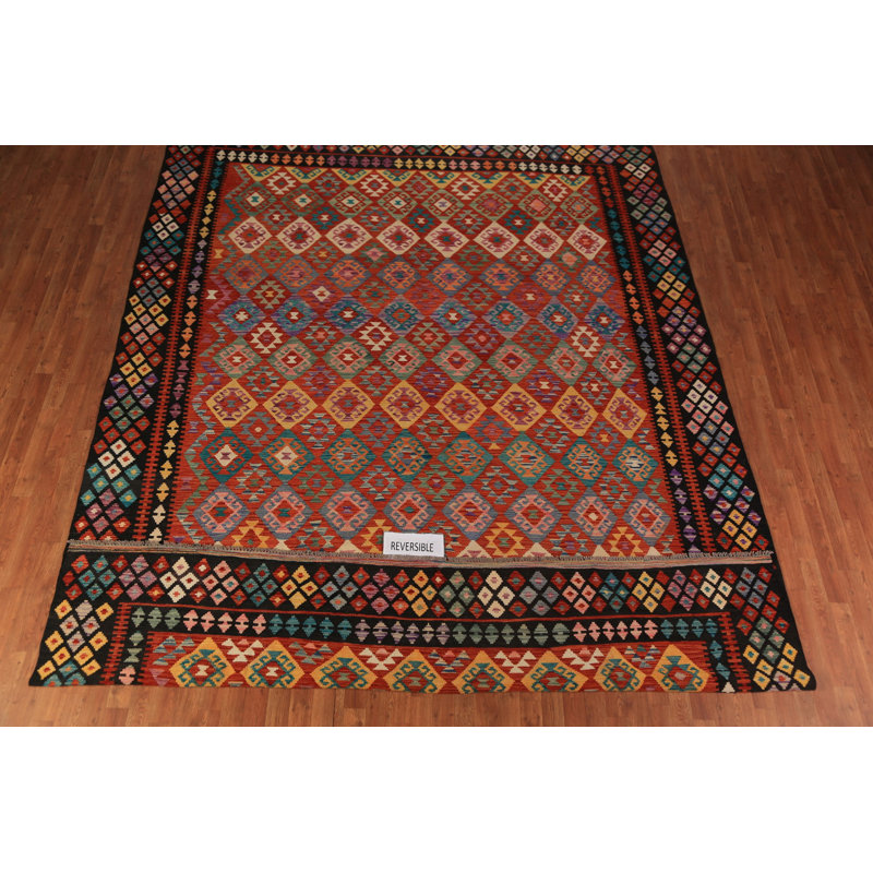 Tapis oriental réversible en laine Kilim 10 x 13