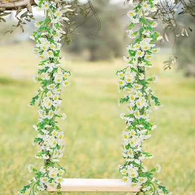 2pcs Silk Flower Garland Artificial Sunflower Garland Fake Hanging Vines with Daisy Flowers for Wall Home Party Wedding Indoor Outdoor Spring Decor