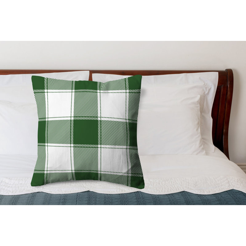 Green Cabin Plaid Throw Pillow, Green/White Plaid