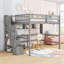Lit mezzanine double en bois avec escalier de rangement, bureau et tablettes-1077245687