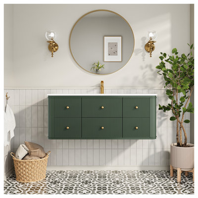 Meuble-lavabo suspendu de 48 pouces (122 cm) de couleur vert antique avec lavabo intégré en acrylique et tiroirs à fermeture en douceur